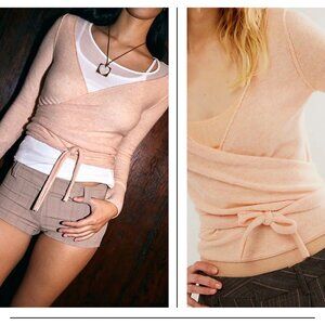 Free People Peach V-Neck Sweater